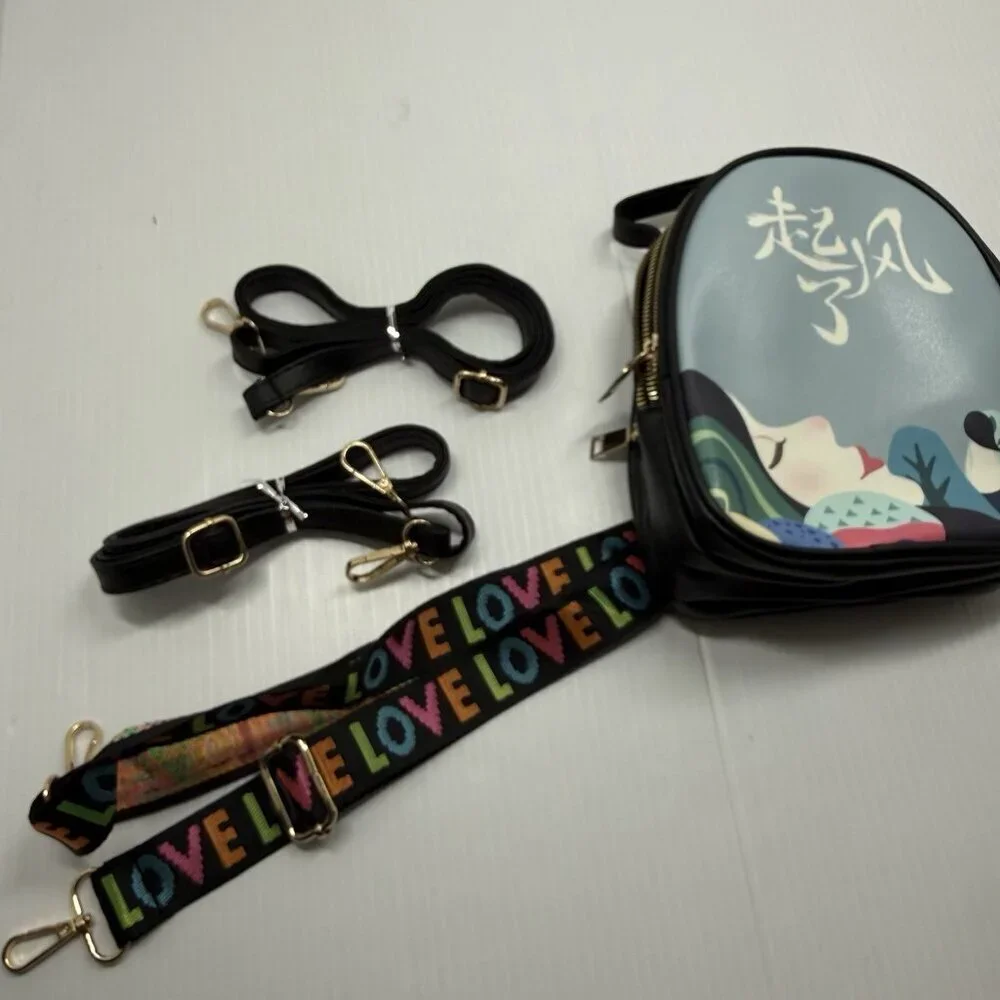 Japanese Mini Backpack Purse Crossbody Convertible Multi Strap Graphic Art  Bag